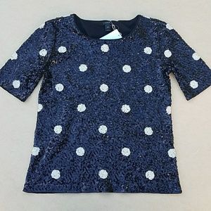 J.Crew Black/ White Polka Dot Sequins Top Sz XXS